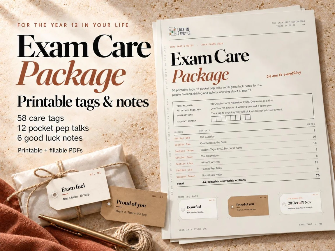 Exam Care Package Tags & Notes, product photograph