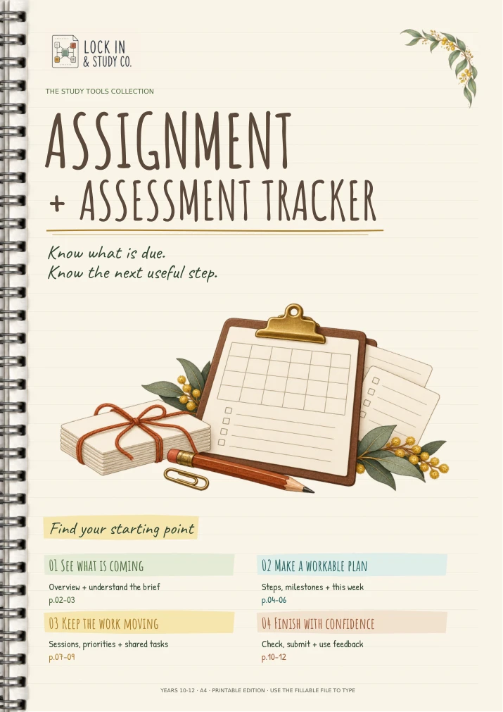 Assignment + Assessment Tracker, illustrated cover